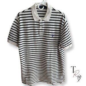 Polo Ralph Lauren Like New Classic Fit Striped Polo Shirt Black & White Large